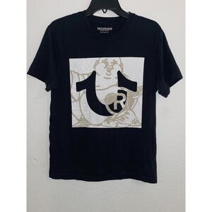 True Religion Men's S Logo T-Shirt Crew Neck Flocked Horseshoe Buddha Tee